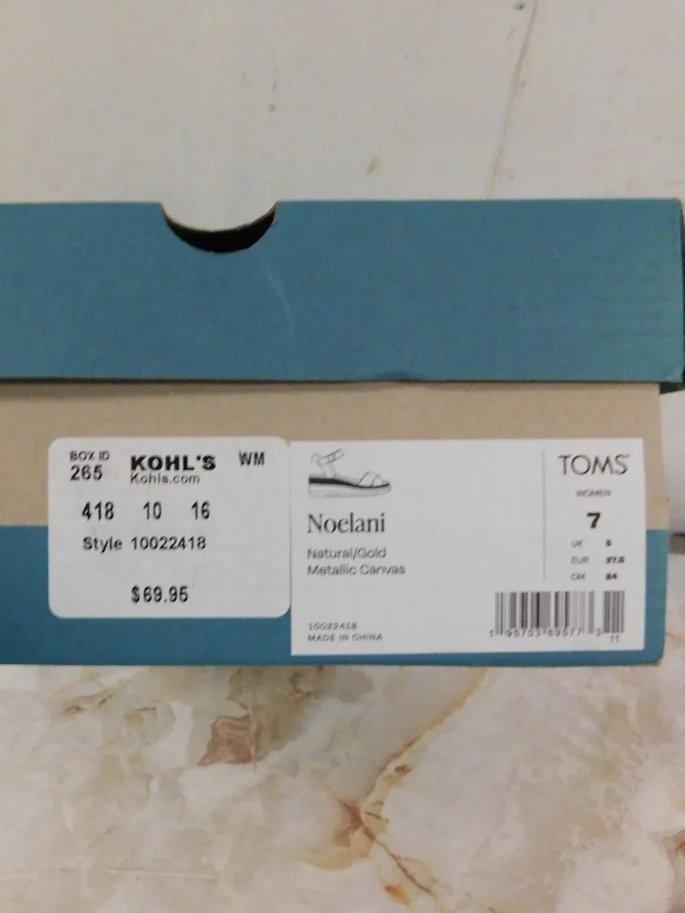 Toms NOELANI Natural / Gold Metallic Canvas Sandals NEW in Box 7